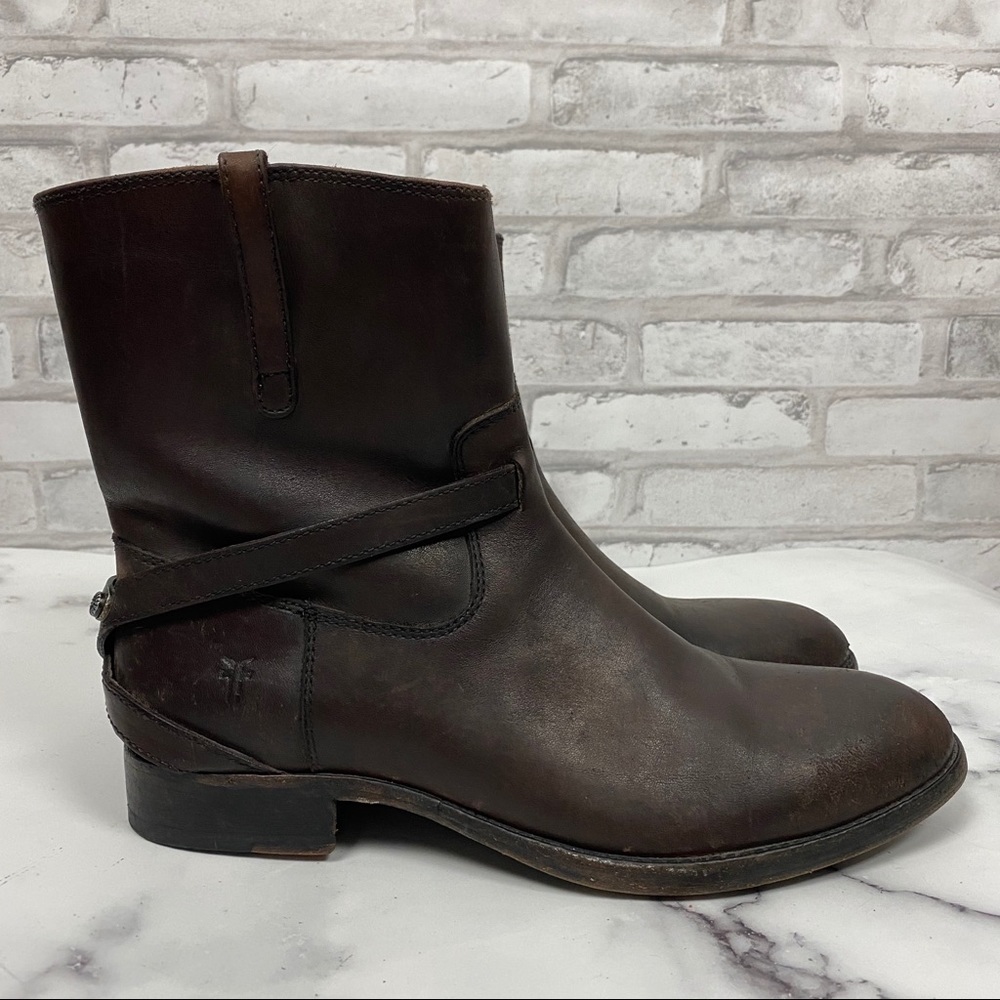 Frye Lindsay Brown Leather Ankle Moto Boots
